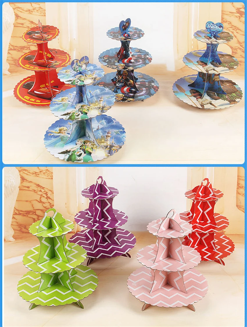 Birthday Cake Stand Disposable Decoration Foldable Dessert Holder Display Shelf Paper Wedding Party Triple Layer Party Supplies