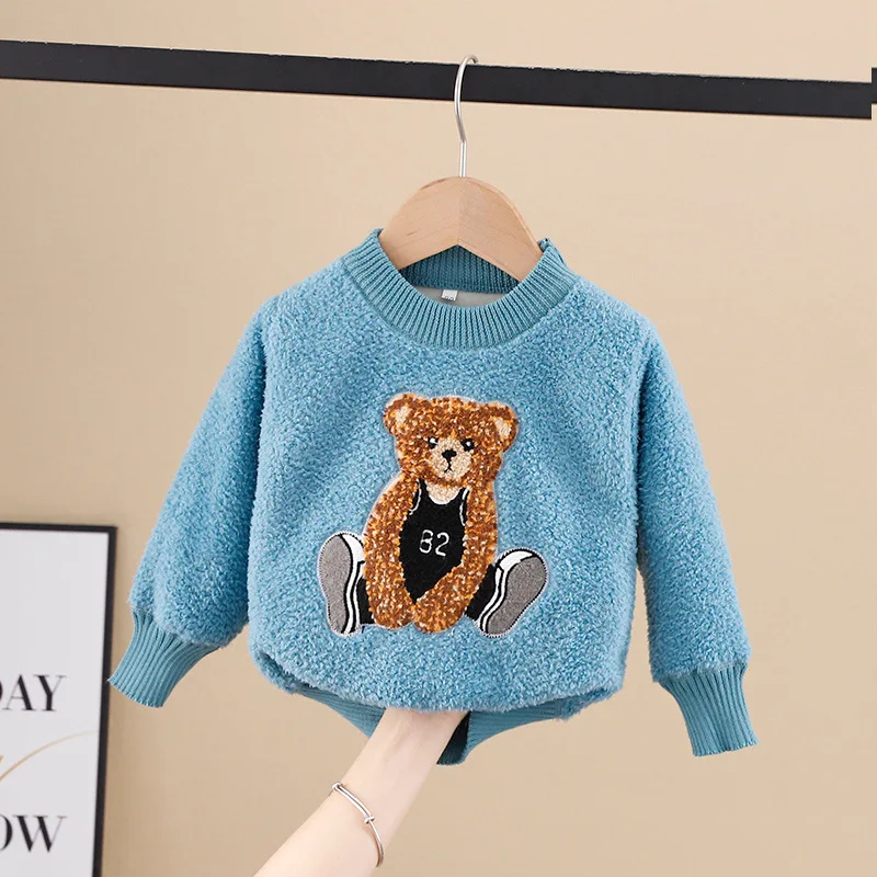

Girls Knitted Sweater Autumn Winter Boys Cute Cartoon Bear Pullover Top 1-5Y Unisex Fashion Clothes Children Casual Costumes