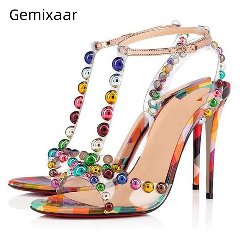 Сандалии женские с Т образным ремешком милые босоножки в красочный горошек