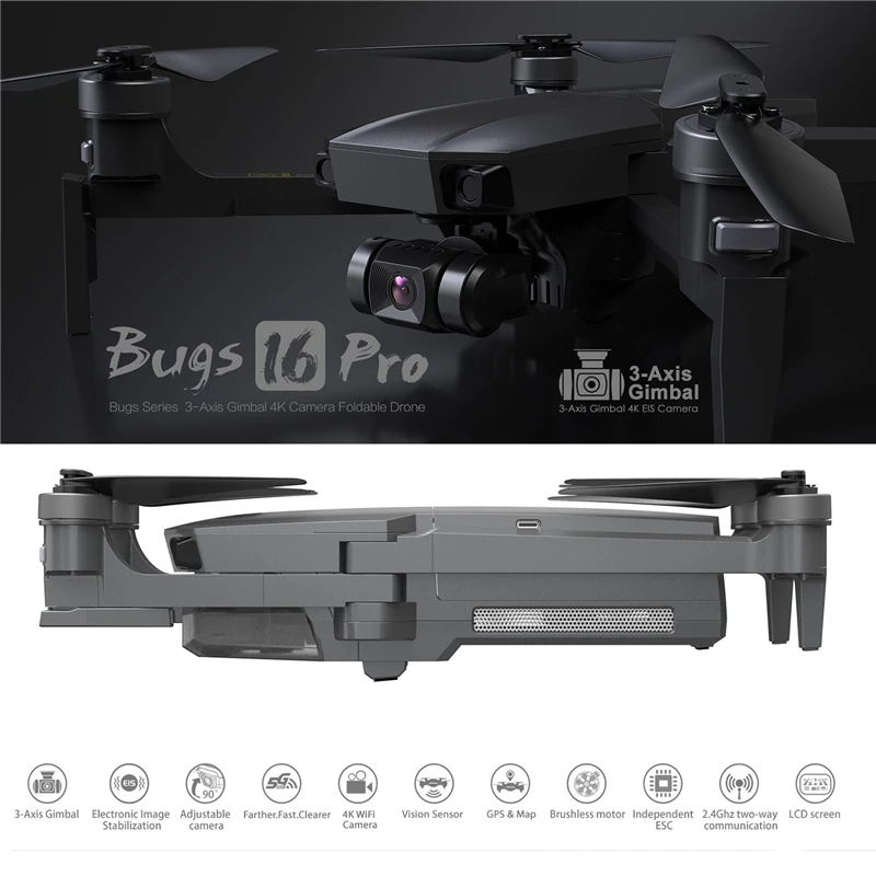 MJX Bugs B16 PRO RC Drone 3 Axis Gimbal Camera HD 4K GPS 5G WiFi Profissional Brushless Quadcopter drones dron Helicopter toys | Игрушки и