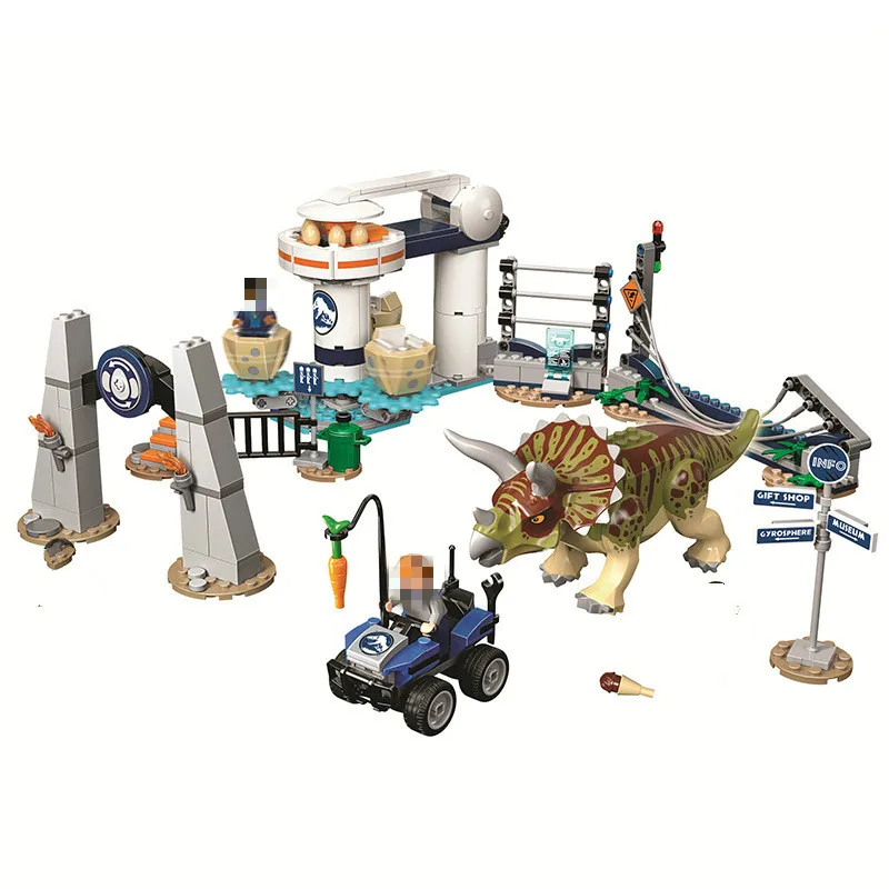 Строительные блоки Юрского Периода Динозавры модель Трицератопс парк с 4