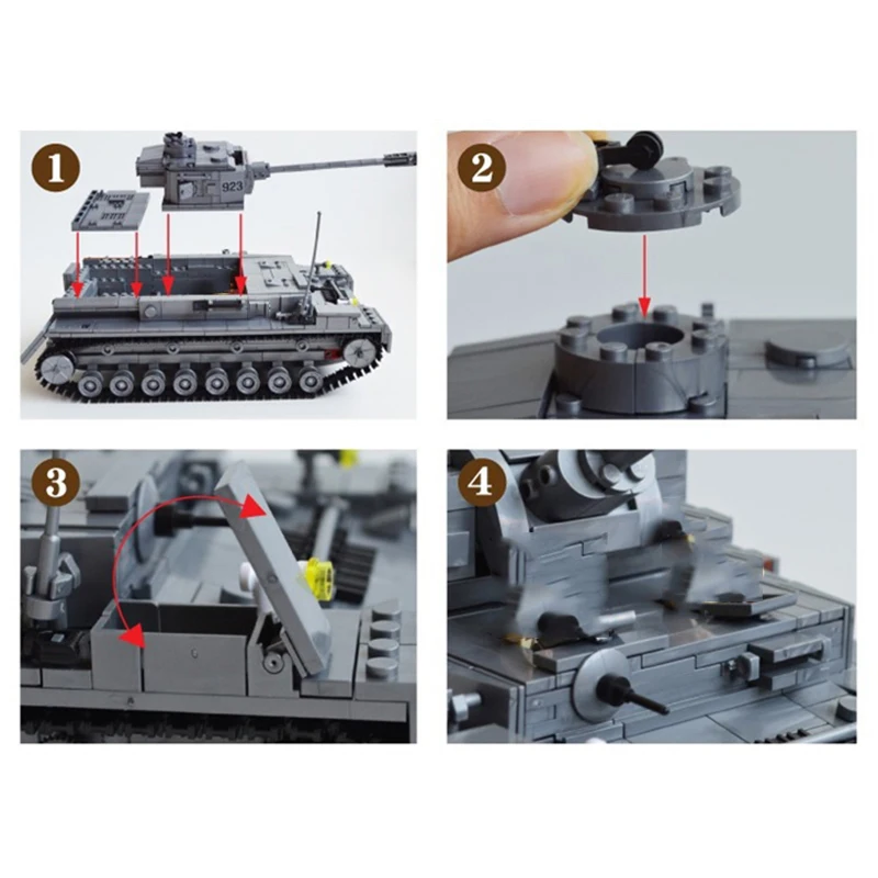 Конструктор военный армейский с большими панцами Тигром и танком 2 мировая война