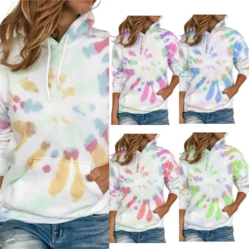

ZITY 2020 Long Sleeve Tie-dye Printed Hoodie Sweatshirts Women Autumn Winter Pullover Hoodies Shirts Oversize Multi-color Top