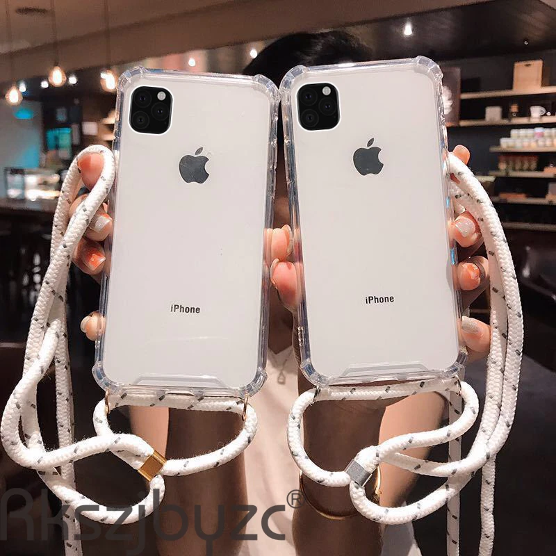 Модный прозрачный чехол из ТПУ с поперечным Ремешком для iPhone 11 Pro Max XS XR X 7 8 6 6S Plus11