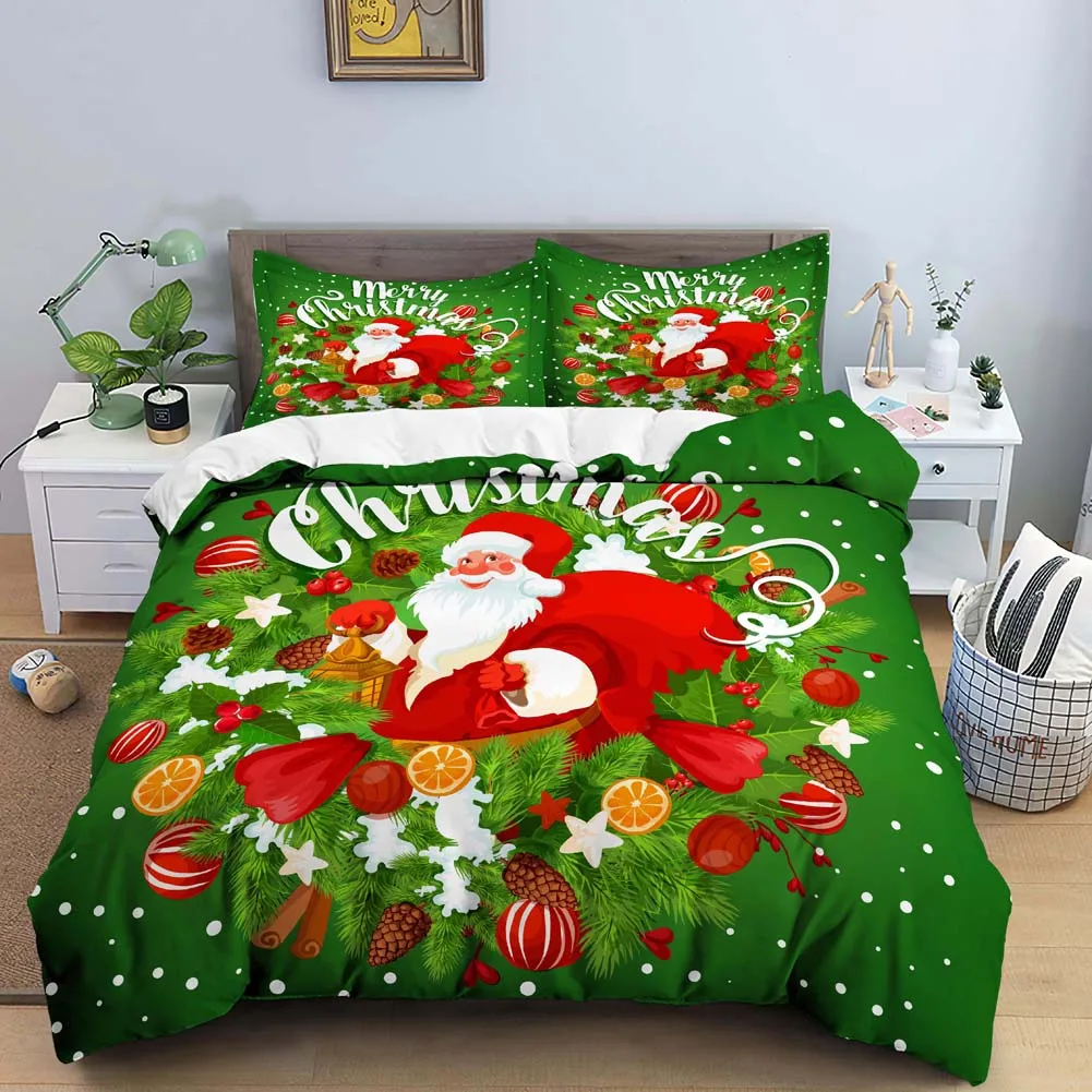 Santa Claus Print Duvet Cover for Adult Kids Bedding Set with Pillowcase Christmas Decor Quilt 2/3pcs King Twin Size | Дом и сад