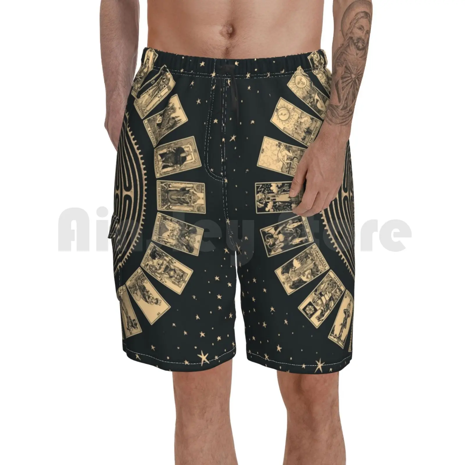 

Labyrinth And Tarot Wheel Beach Shorts Men Beach Pants Swim Trunks Labyrinth Major Arcana Tarot Tarot Deck Tarot Art