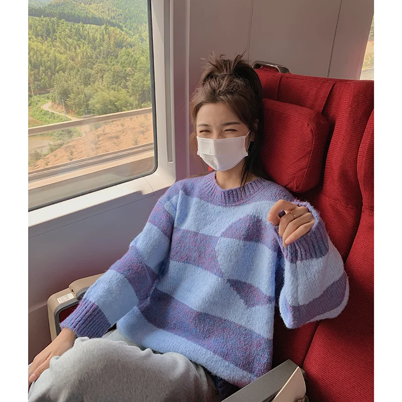 

Knitted Sweater in Lovely Sweater Women's Loose Outer Wear Early Autumn Lazy Style Knitted Top