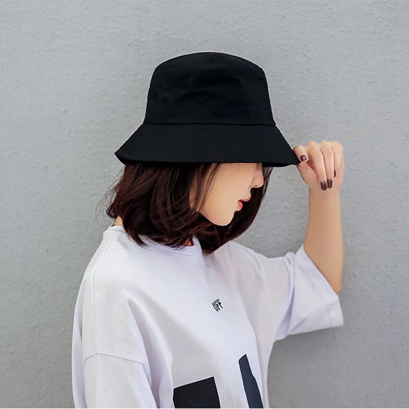 Black White Solid Bucket Hat Unisex Bob Caps Hip HopMen women Summer Panama Cap Beach Sun Fishing boonie Hat