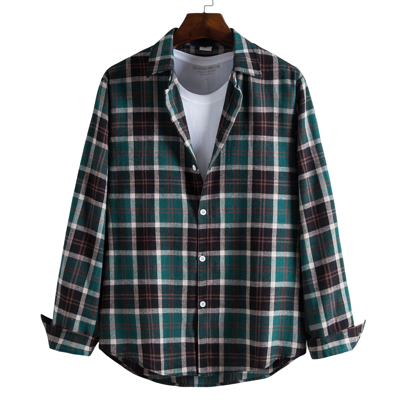 

Мужская Повседневная рубашка в клетку, однобортная рубашка с длинным рукавом и отложным воротником, осенняя трендовая винтажная одежда, Му...