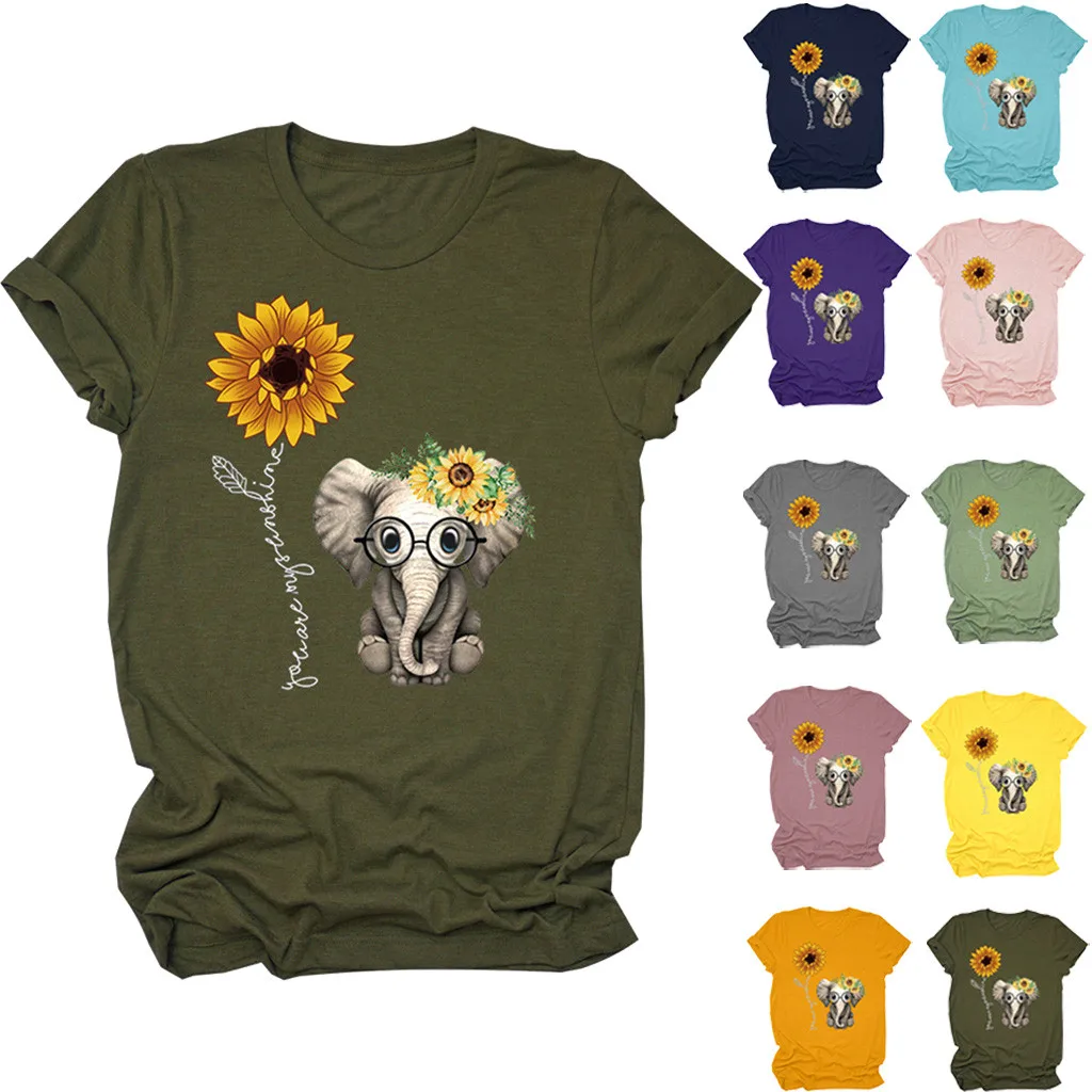 

Women Casual Printing Sunflower Short Sleeves Loose Blouse Tops Blusas Y Camisas Top Mujer De Moda