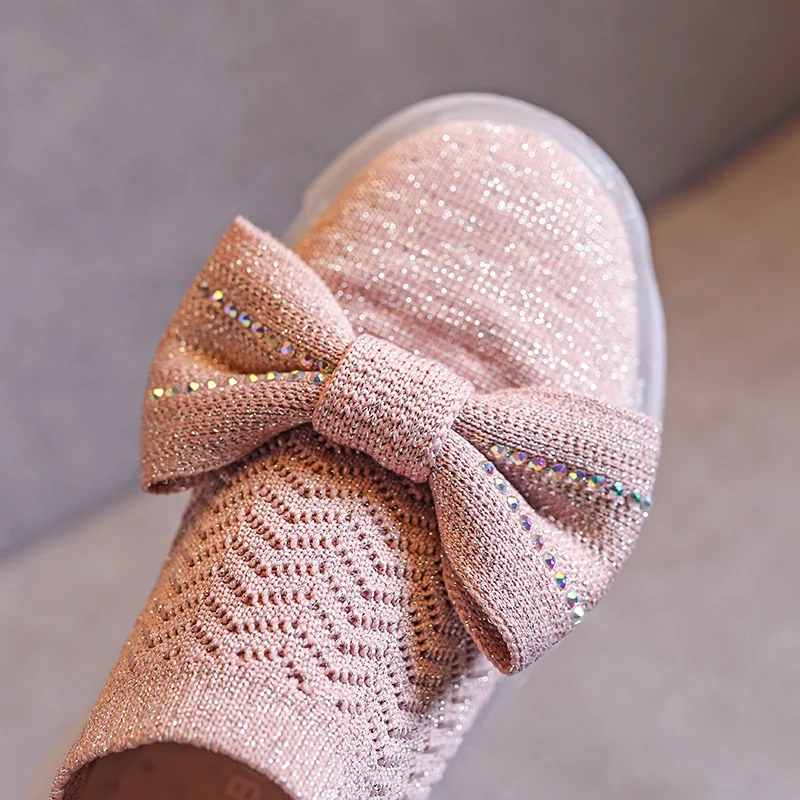 Spring Kids Casual Sneakers Baby Girls Bow Slip On Children Mesh Sport Brand Sock Shoes Black Trainers 2020 | Детская одежда и