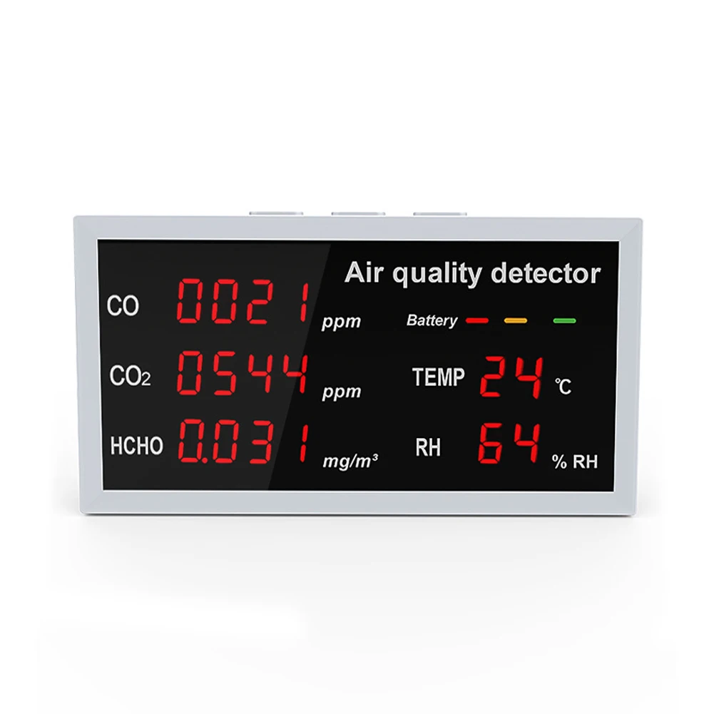 

5 in 1 Multifunctional Detector LED Display CO CO2 HCHO Temperature Humidity Monitoring Home Office Desktop Air Quality Detector