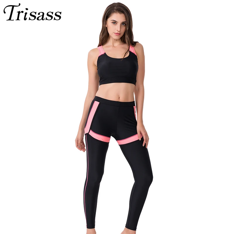 

Trisass 2021 Three Piece Women Professional Sports Swimsuit With Zipper Swimwear Shorts Long Pants Sleeve Surf Suit Beachwear