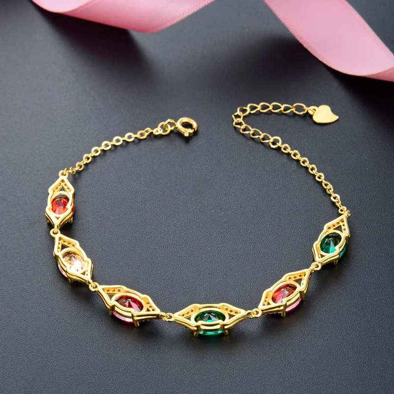 Женский овальный браслет из драгоценных камней Bague Ringen серебряный 925 пробы с