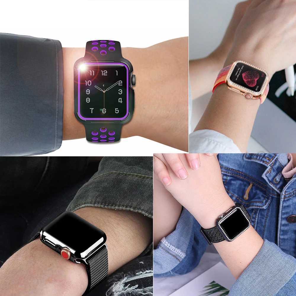 Чехол для Apple Watch 6 band 44 мм 40 цветной защитный чехол часов с бриллиантами бампер iwatch