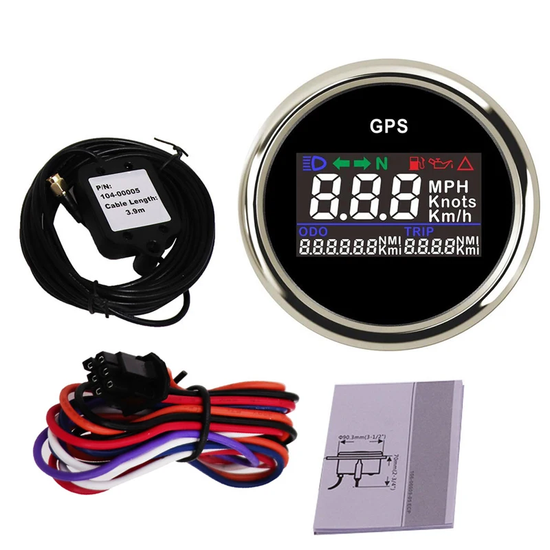 52 мм Цифровой GPS Спидометр Калибр 0~ 999 км/ч узлы регулируемый водонепроницаемый автомобильный gps для лодки Спидометр Калибр подходит 9~ 32 В