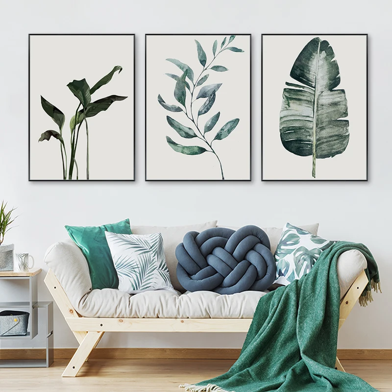 Скандинавский тропический плакат растений акварельные зеленые листья Картина