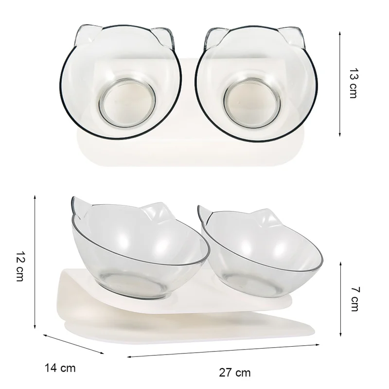 

Cat Bowl Dual-use Transparent Non-slip Protect Cervical Vertebrae Tilt Mouth Pet Drinking Water Food Bowls for Dog Cats