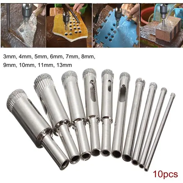 

DB-HS3 10pcs Diamond Hole Saw Drill Bit Set 3mm-13mm Tile Ceramic Glass Porcelain Marble Hole Saw
