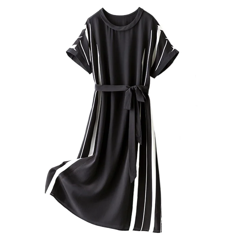 100% Silk Summer Dresses for Women Casual 2021 Black Midi Dress Female Elegant Ladies Dresses Vestido De Mujer Pph5103