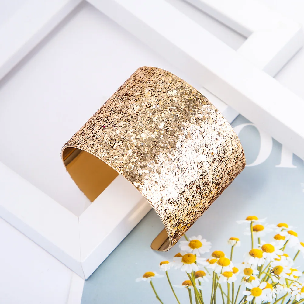 New Design Girl Sequin Bracelet Gold Open Wide Cuff Party Accessories | Украшения и аксессуары