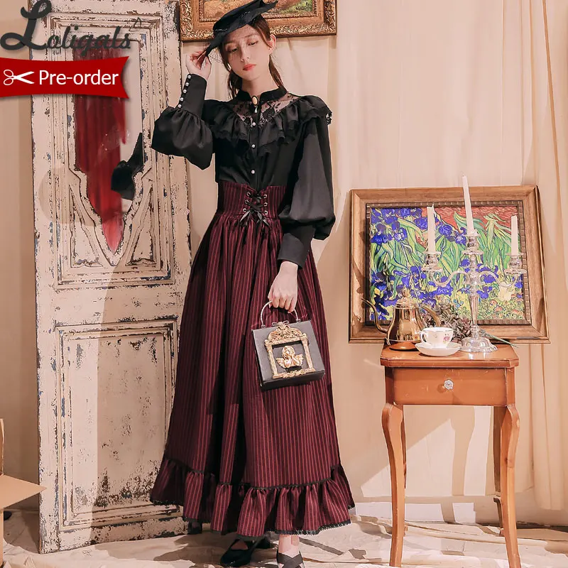 Custom Tailored ~ Vintage Striped Women's Maxi Skirt Gothic Boned High Waist Skirt by Miss Point