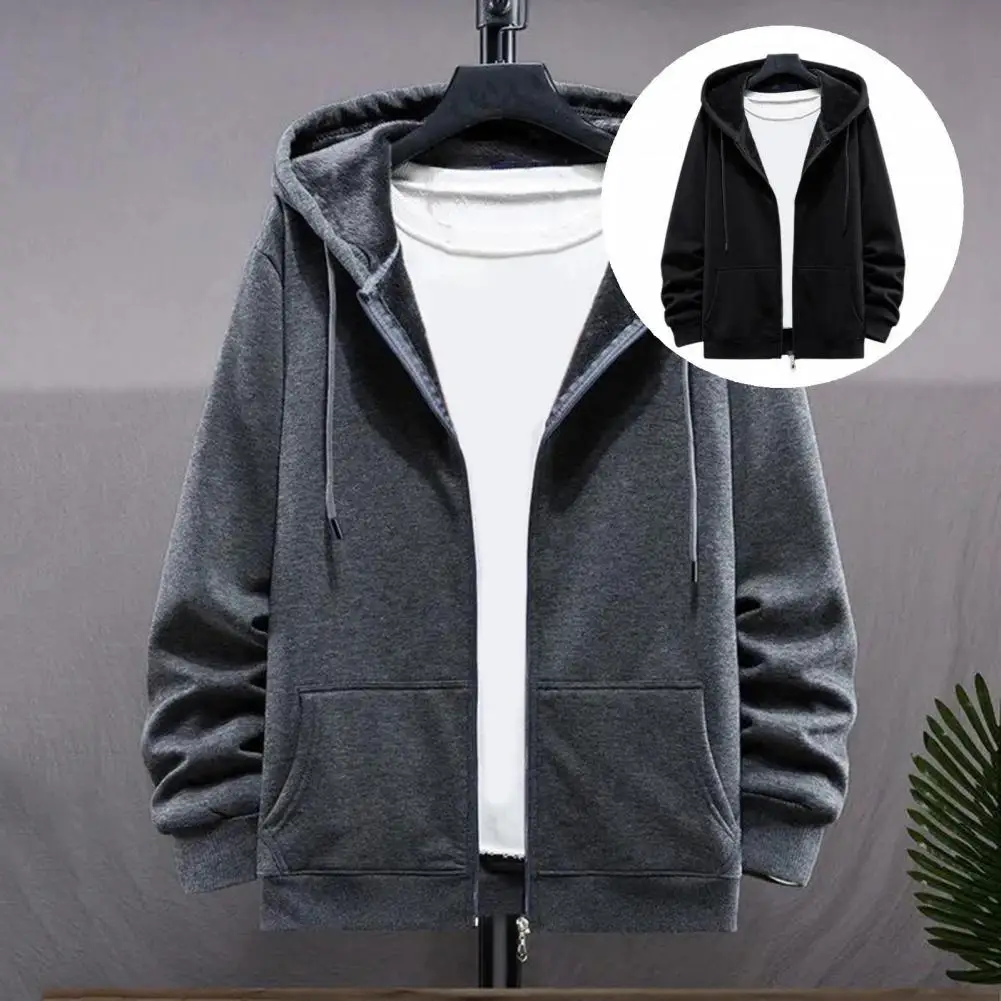 

Sweatshirt Coat Simple Drawstring Solid Color Casual Sweatshirt Long Sleeve Zipper Closure Jacket Coat