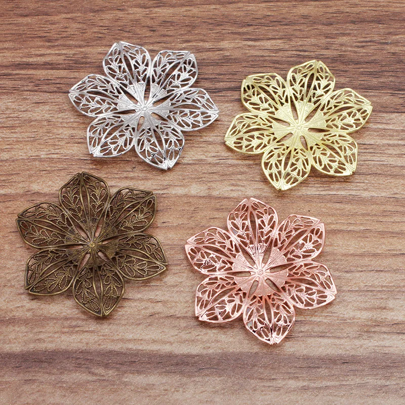 

100pcs 40mm Vintage Filigree Flower Connectors Wraps Links Metal Pendant Charms Decoration DIY Jewelry Findings Multi-color