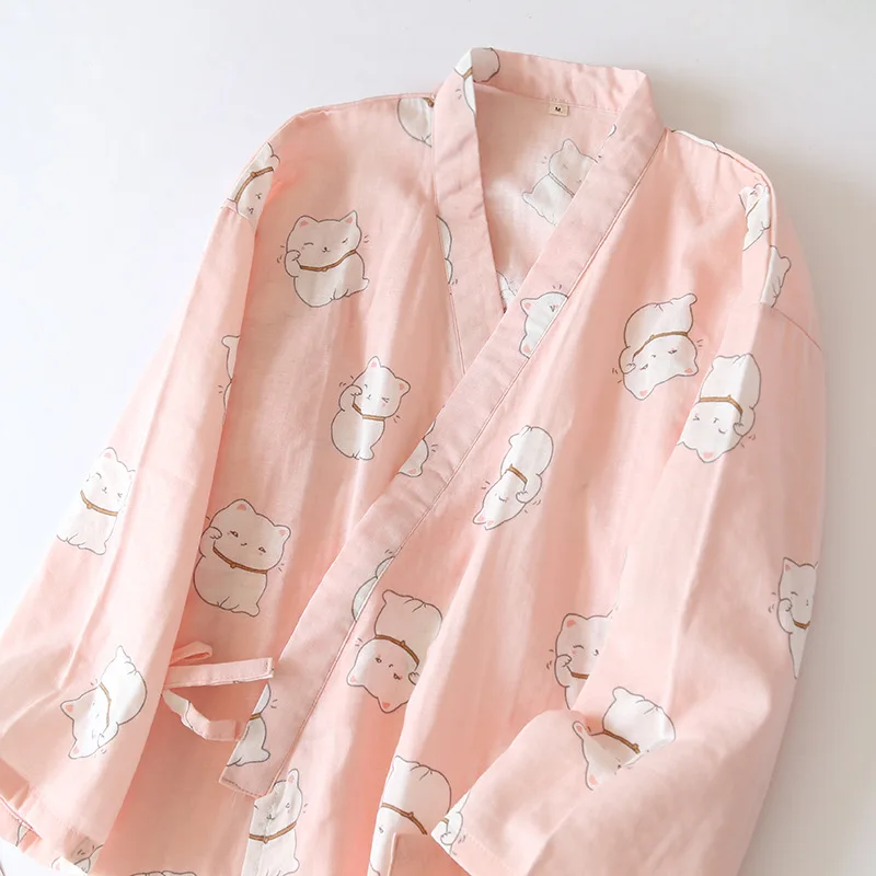 Летний женский трикотажный халат из 100% хлопка с милыми кошками|Комплекты халатов