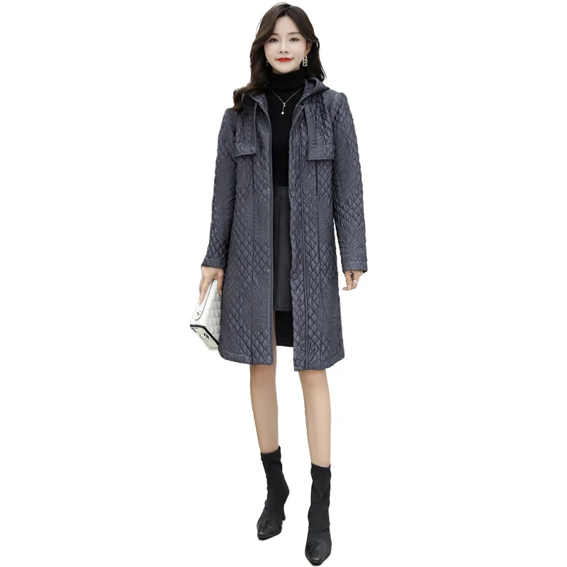 

New Women's Autumn And Winter Hooded Collar Versatile Medium Length Single Breasted Long Sleeve Coat Windbreaker