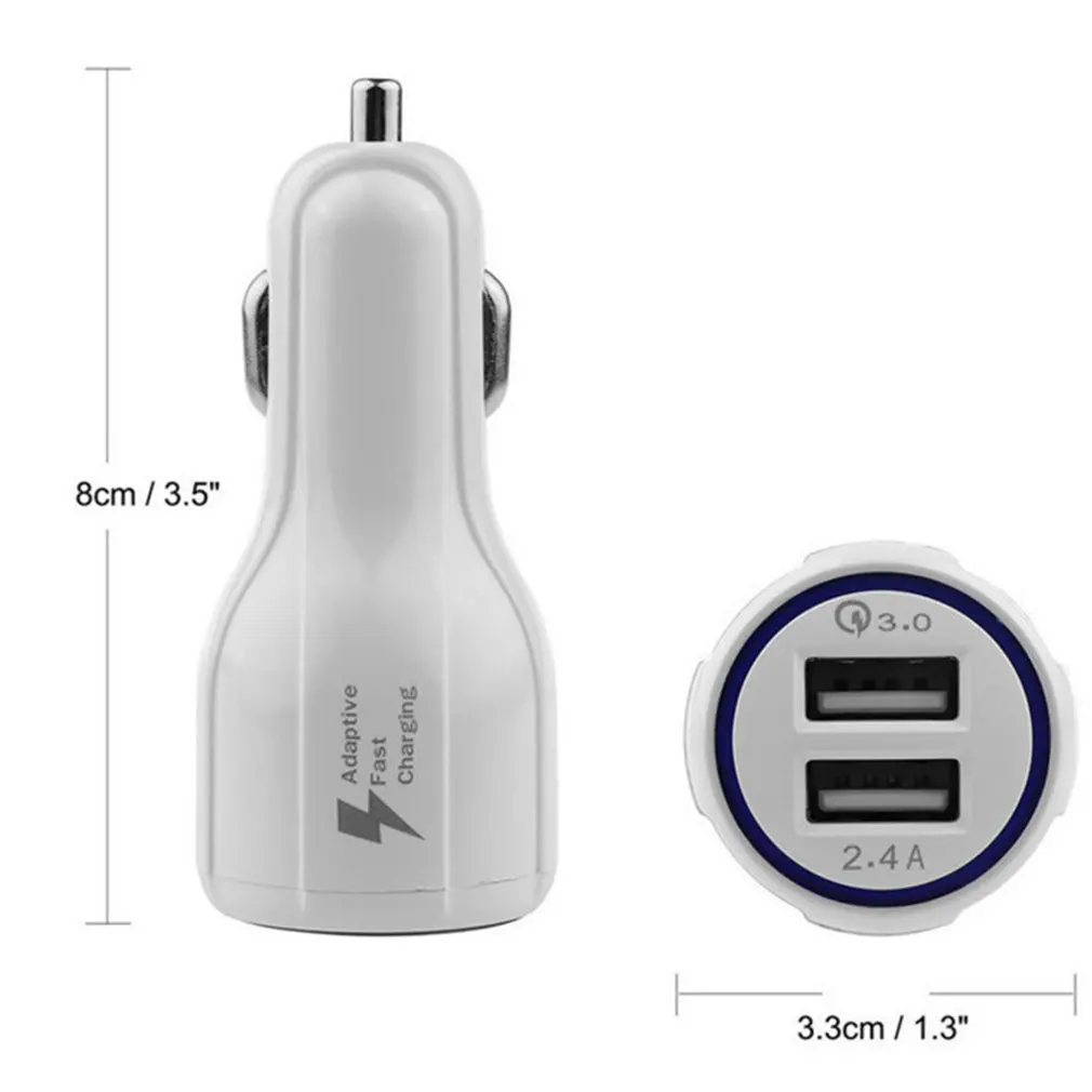 

Double Usb Qc3.0 Pc Fire Retardant Material Halo Shape Car Phone Fast Charger Exquisitely Designed Durable