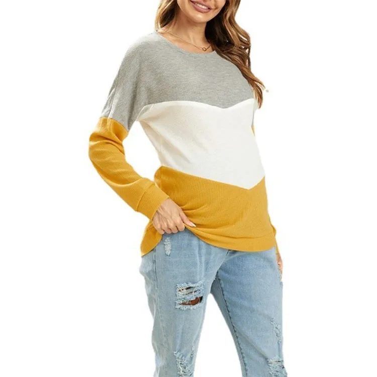 

Women's Tops Fashion Color Combination Round Neck Long Sleeve Maternity Sweater Nursing Nursing Sweater