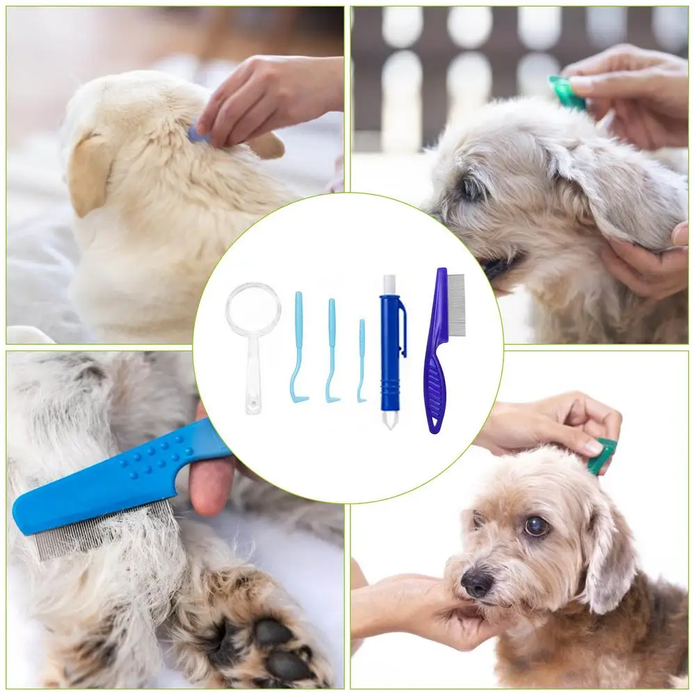 

6Pcs Pet Dog Tick Remover Flea Comb Tick Hook Flea Tick Tweezers Clip Magnifying Glass Pet Cat Dog Cleaning Supplies Accessories