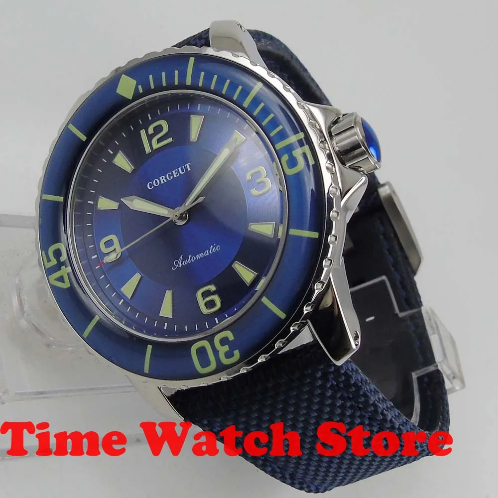 Мужские наручные часы с автоматическим циферблатом синим светящимися стрелками