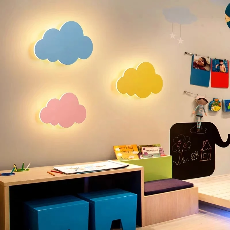 

Girl Childrens Bedroom Wall Decoration Cloud Wall Lamp White Pink LED Lights Living Kids Room Decoration Bedside Lamp Luminaires