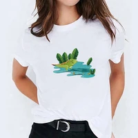cartoon dinosaur shirts womens clothing 2021 summer short sleeve white shirt women clothing woman tshirts tops free shipping