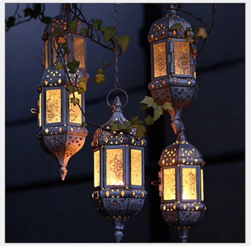 Праздничный подсвечник 3 цветов винтажный металлический со стеклом подвесной