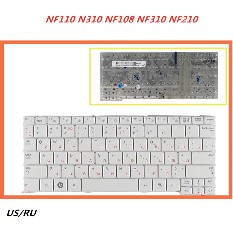 Клавиатура для ноутбука Samsung NF110 N310 NF108 NF310 NF210 английская и Русская раскладка