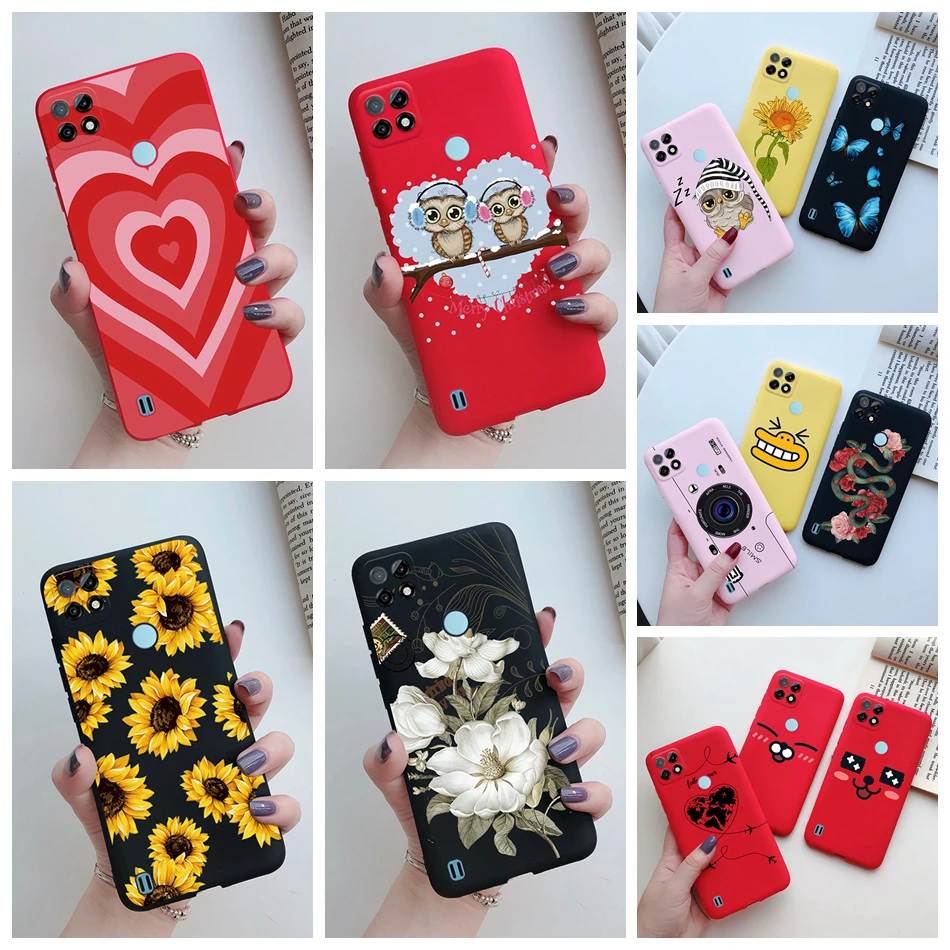 Чехол для Realme C21 RMX3201 с изображением конфетных мультяшных сердечек мягкий чехол