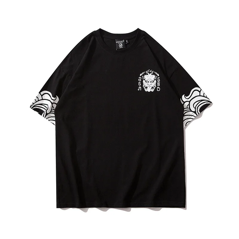 

Chinese Style Street Hipster Spoof Devil Print Tees Unisex Hip Hop Couple Leisure Loose Short Sleeve Tshirt Pure Cotton Tops Men
