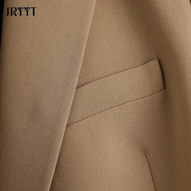 

Women's Pocket Double Breasted Khaki Blazer Long Sleeve Casual Notched Collar Suit Slim Elegant Office Ladies Jacket