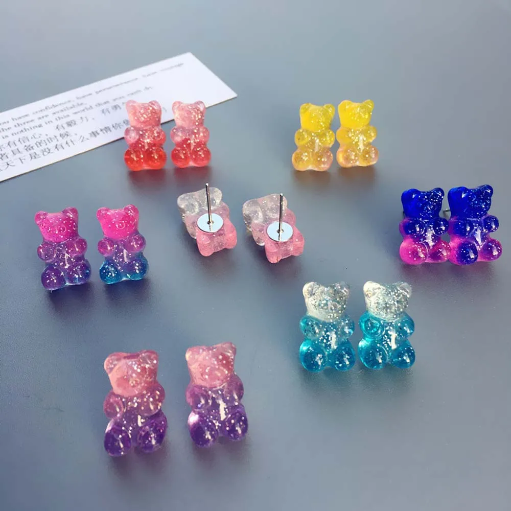 Мини многоцветные желе Gummy модные забавные медведи серьги для женщин милые