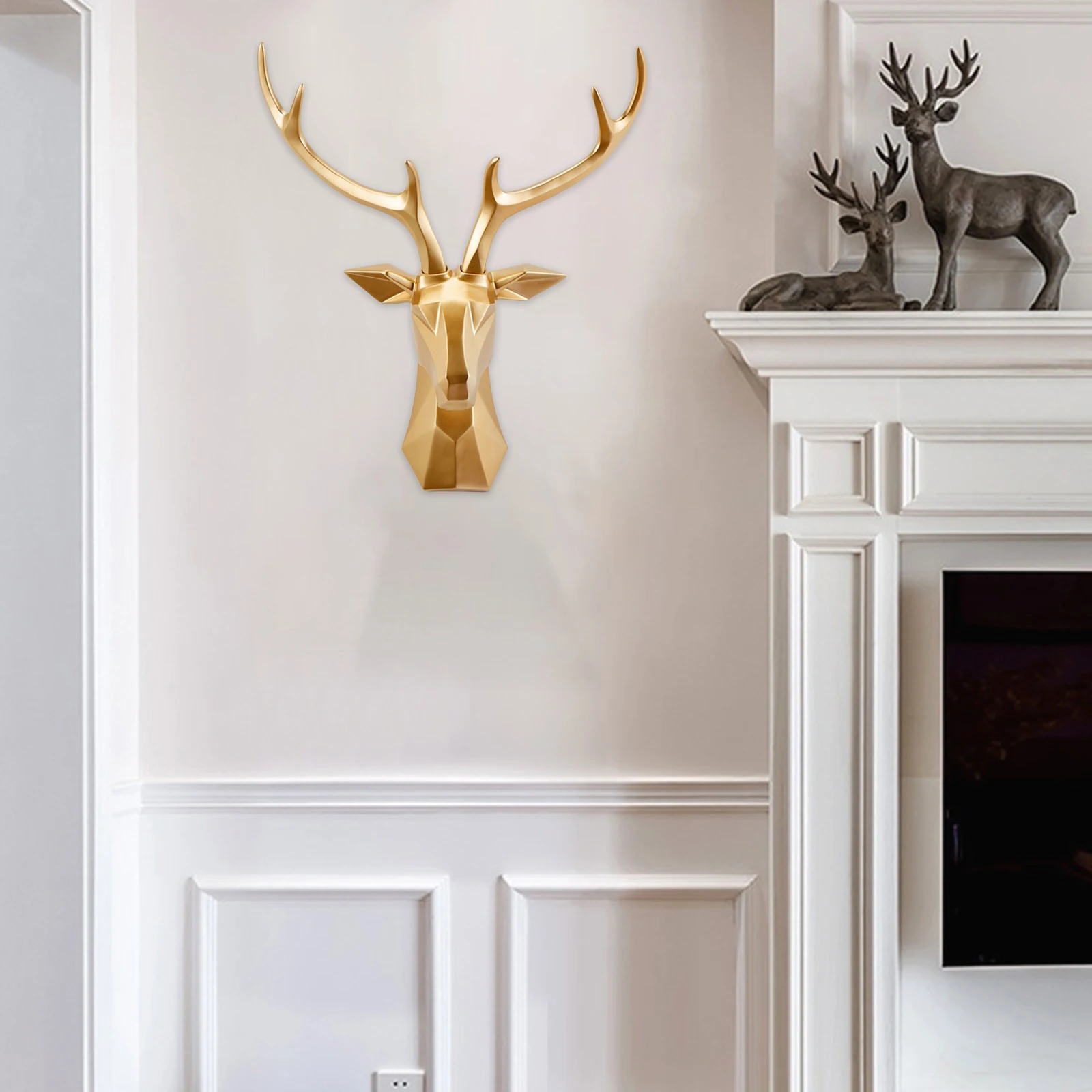 3D Deer Head Sculpture Wall Mount Simple Elegant Stag Resin Statue Farmhouse Figurines Bedroom Elk Home Cabinet Decor | Дом и сад