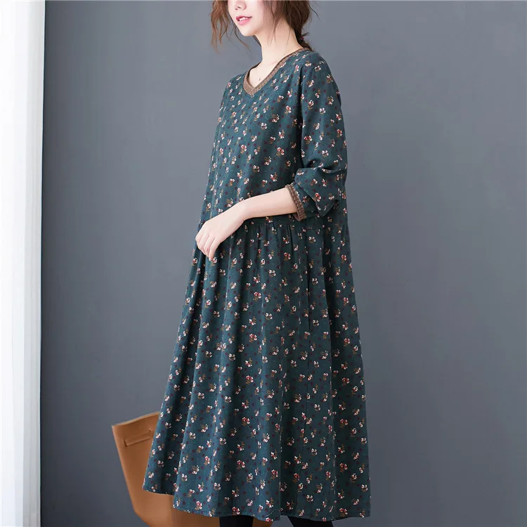 

Retro Vintage new polka dot Dress Fashion elegant print Long Sleeve Mid Dress for Women