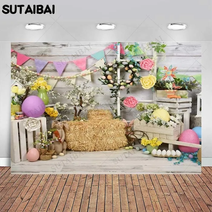 

Photo Backdrop Autumn Farm Haystack Flower Easter Eggs Newborn Baby Child Shoot Photography Background Photocall Photo Studio