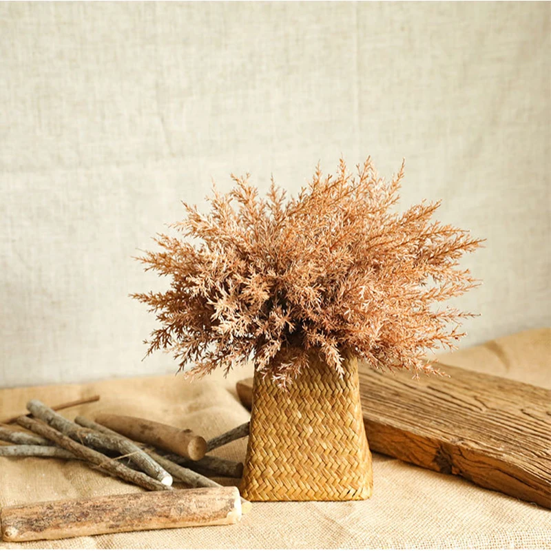 

6pc/lot Artificial Flowers Home Garden Deocration Accessories Wedding Plastic Bouquet Coffee Misty Pine Needle Grass Fake Flower