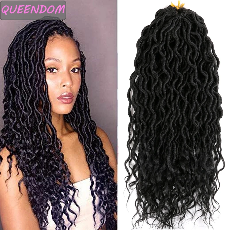 

Bohemian Faux Locs Curly Crochet Braids 24 Strands Synthetic Braiding Extensions 18 Inch Ombre Crochet Hair for African Women