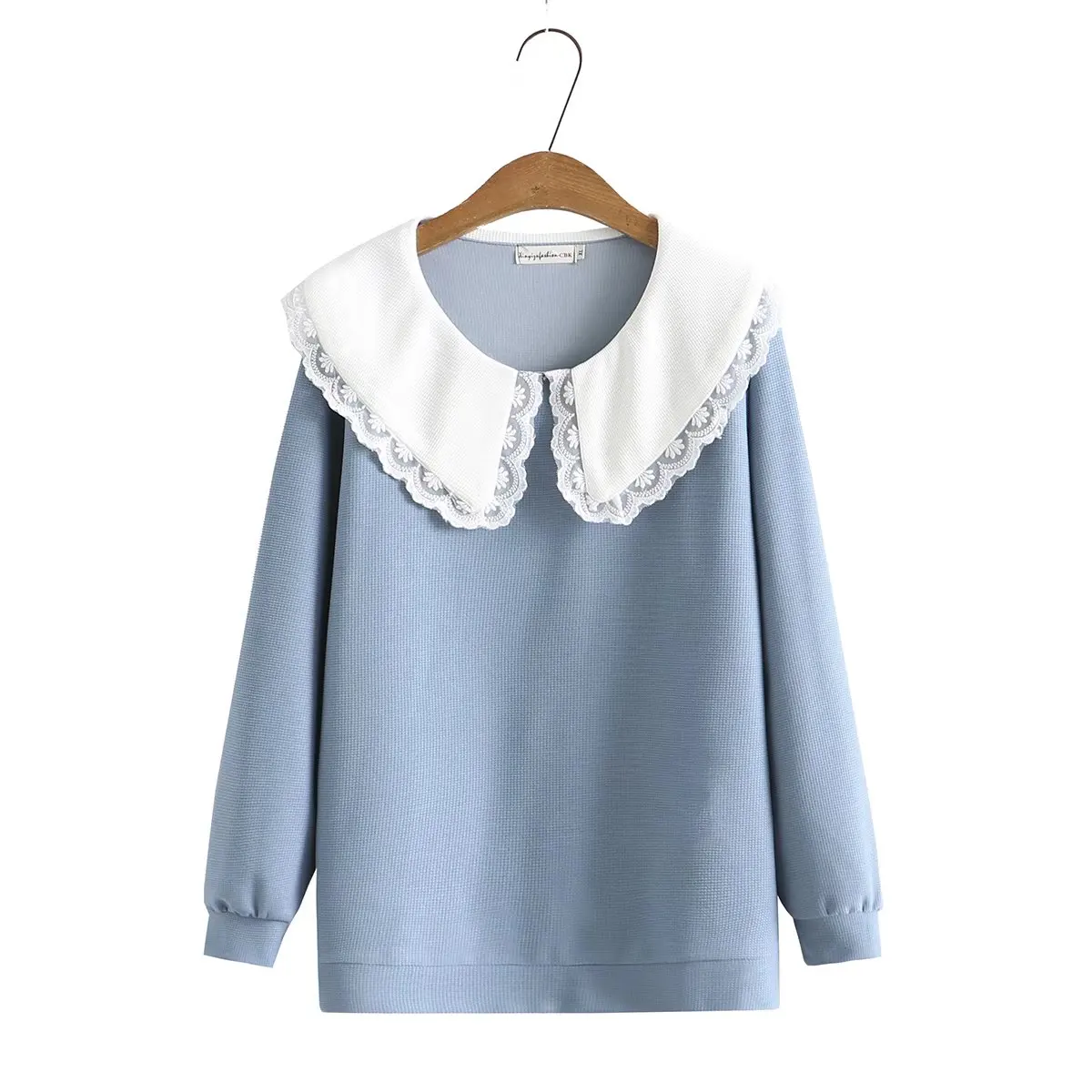 

Plus size lace peter pan collar Women's Sweatshirts 2022 fashion spring autumn white blue pullover Woman clothes