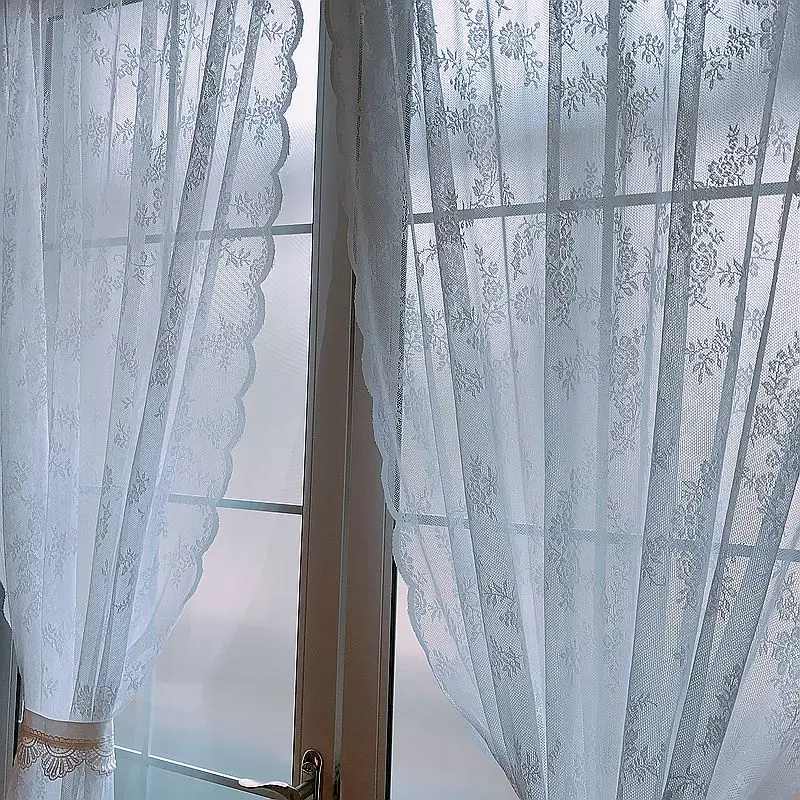 Пасторальный ветер белый кружево Занавес отель пряжа свадебный Тюль стержень