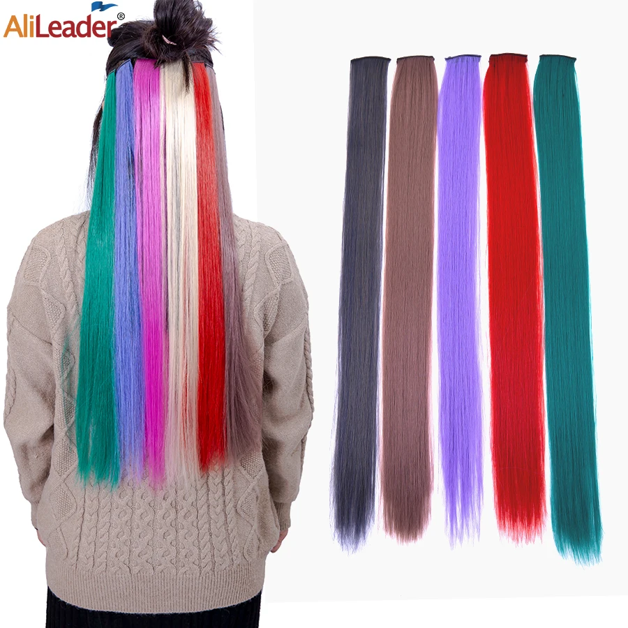 

Alileader Colorful Clip In Extensions Hair One Piece 60Cm Straight Long Synthetich Hair Extension Red Grey Blonde For Women Girl